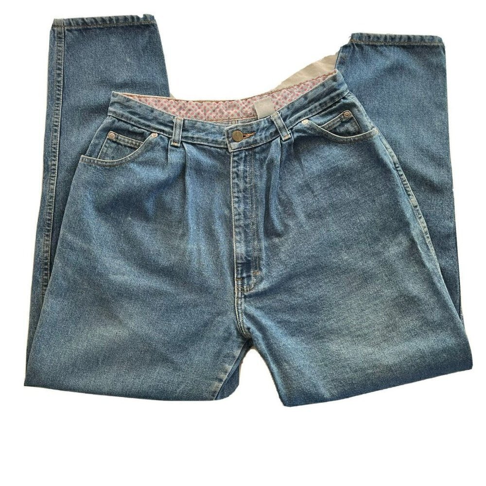Sasson Vintage Womens Pleat Front High Rise  Med Wash 5-Pocket Mom Jeans-30”x30"